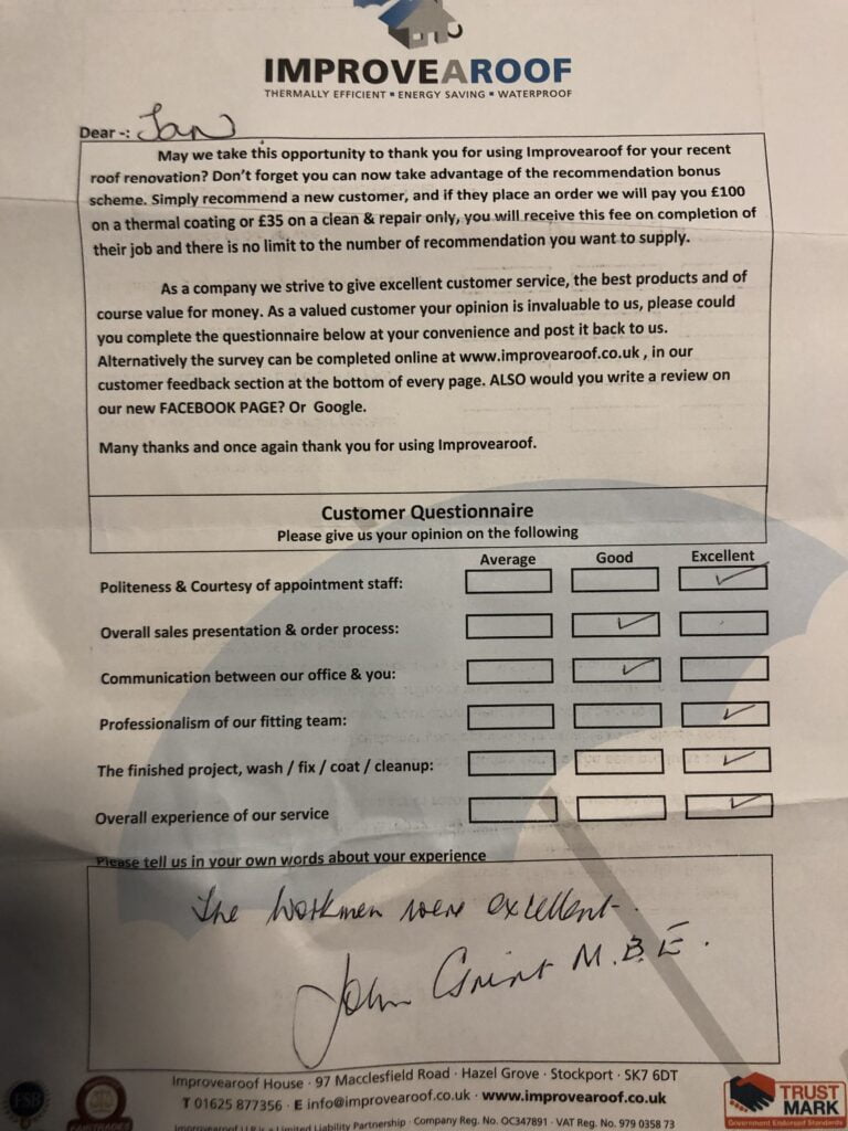 Improve a Roof testimonial