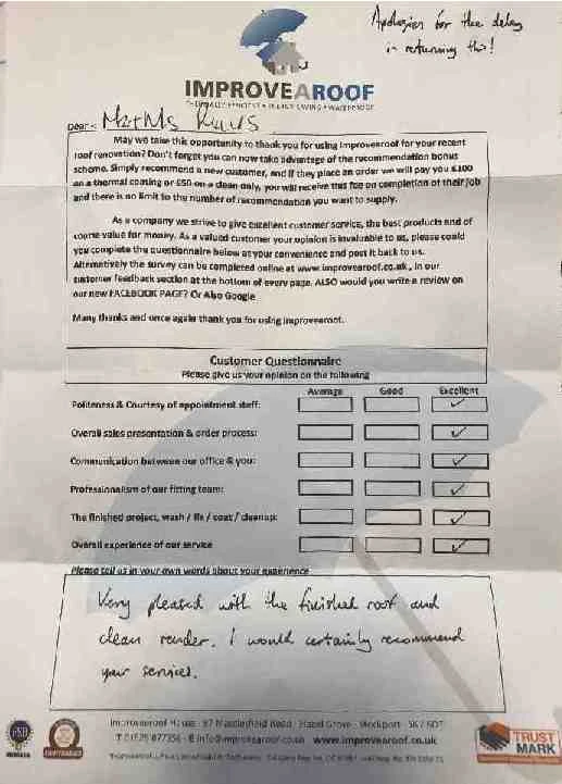 Manchster Roof Coating and Cleaning company testimonial