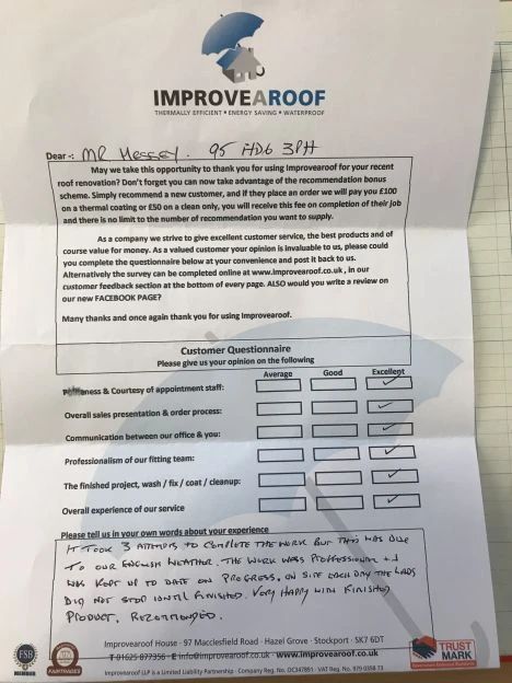roof coating testimonial huddersfield